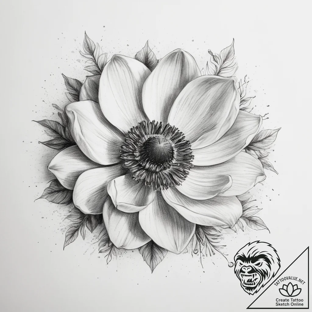 Tattoo sketch anemone flower - tattoo sketch (№1759122132_0, 29.09.2025 05:02) — tattoovalue.net