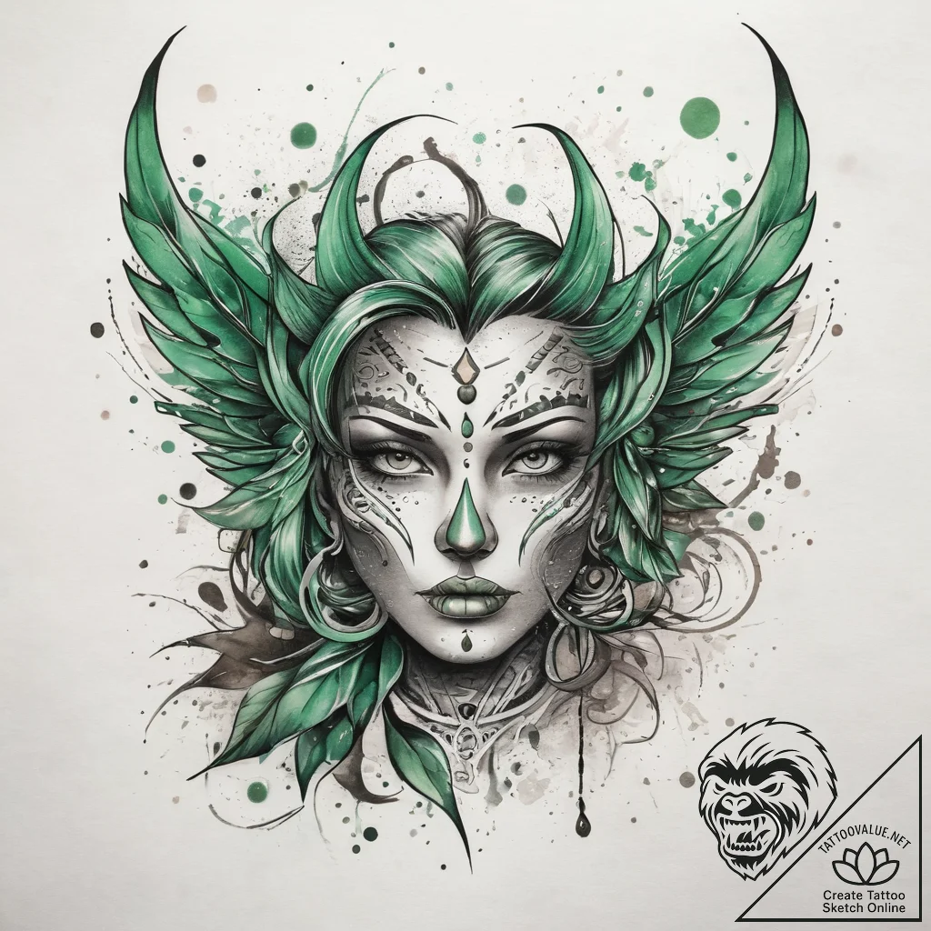 Tattoo sketch green, tattoo flash sheet desig... - tattoo sketch (№1759123316_0, 29.09.2025 05:21) — tattoovalue.net