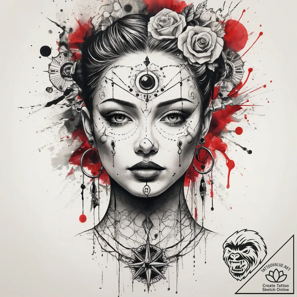 Tattoo sketch spiritual portrayal, artistic t... - tattoo sketch (№1759123510_0, 29.09.2025 05:25) — tattoovalue.net