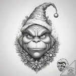 Tattoo sketch the grinch with a christmas tre… – tattoo sketch (№1759124492_0, 29.09.2025 05:41) — tattoovalue.net