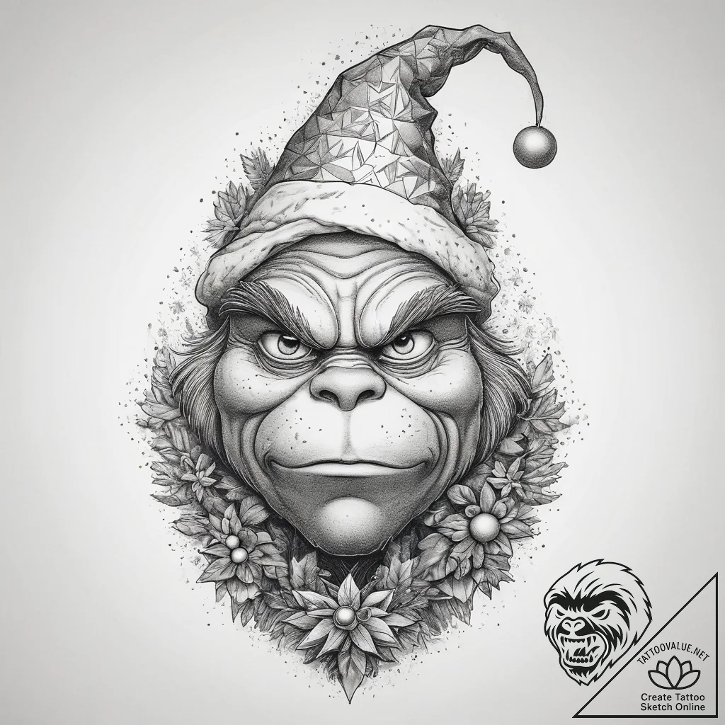 Tattoo sketch the grinch with a christmas tre... - tattoo sketch (№1759124492_0, 29.09.2025 05:41) — tattoovalue.net