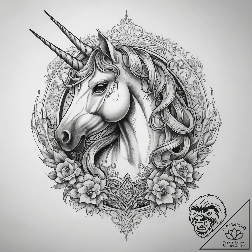 Tattoo sketch unicorn, tattoo line art, on a... - tattoo sketch (№1759125085_0, 29.09.2025 05:51) — tattoovalue.net