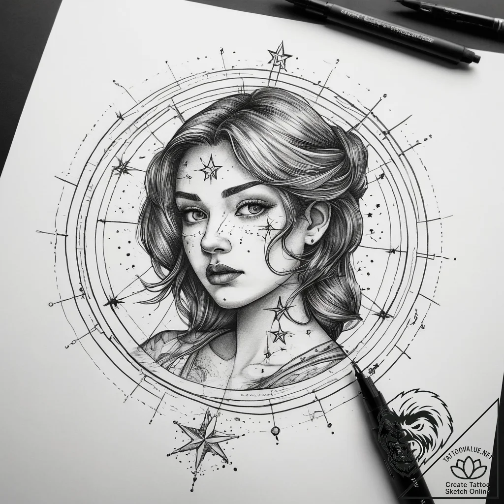 Tattoo sketch astronomer a person with a star... - tattoo sketch (№1759128017_0, 29.09.2025 06:40) — tattoovalue.net