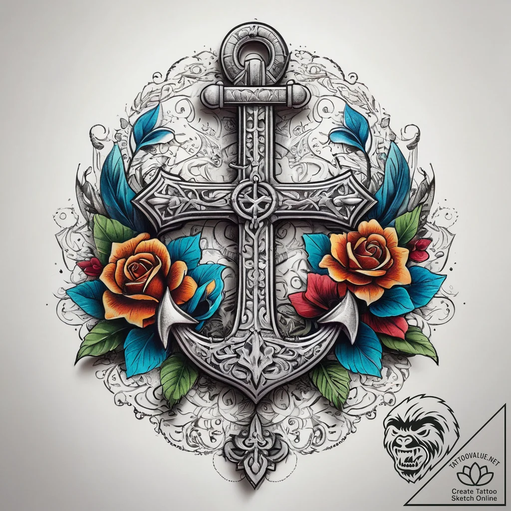 Tattoo sketch anchor with a cross, tattoo fla... - tattoo sketch (№1759128799_0, 29.09.2025 06:53) — tattoovalue.net