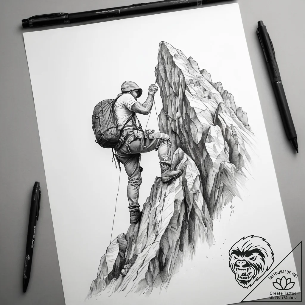 Tattoo sketch mountaineering a person climbin... - tattoo sketch (№1759129389_0, 29.09.2025 07:03) — tattoovalue.net