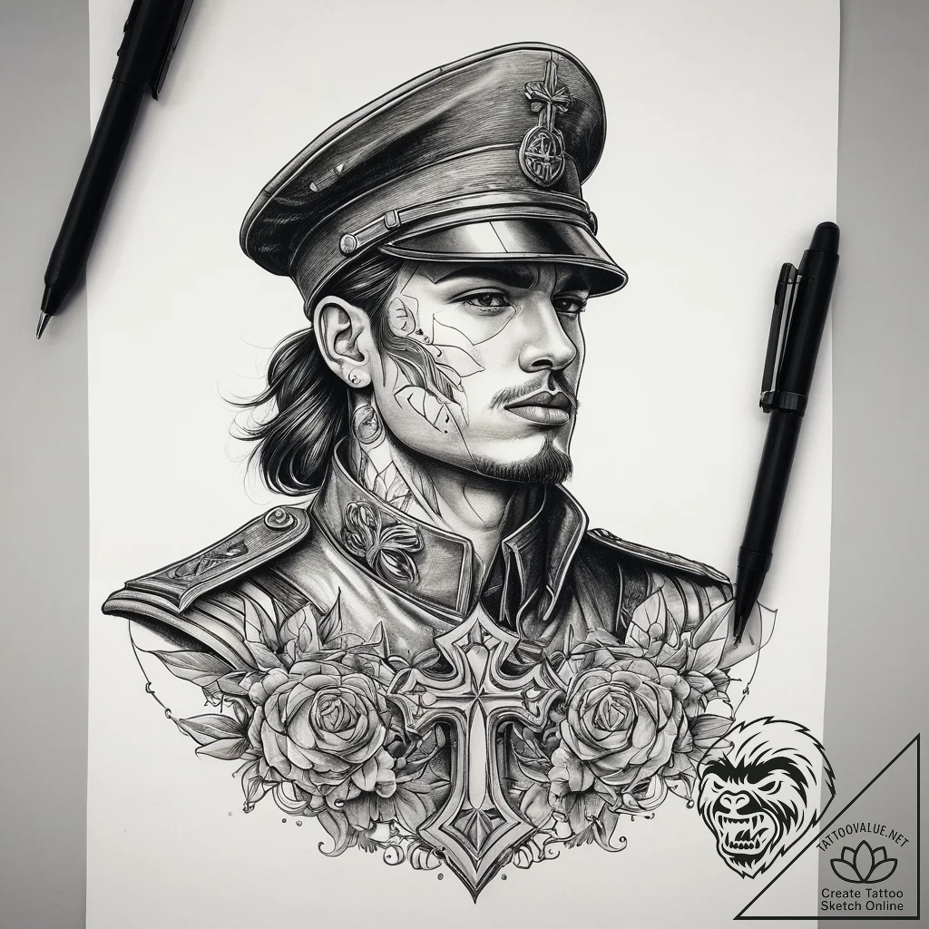 Tattoo sketch soldier with a paper, concept a... - tattoo sketch (№1759130366_0, 29.09.2025 07:19) — tattoovalue.net
