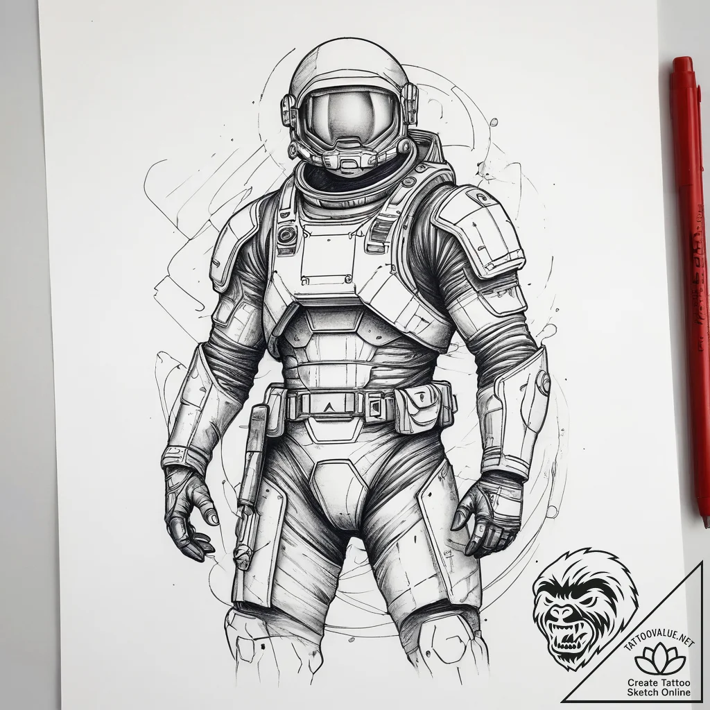 Tattoo sketch soldier with an astronaut, tatt... - tattoo sketch (№1759131915_0, 29.09.2025 07:45) — tattoovalue.net