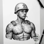Tattoo sketch soldier with a letter, ink illu… – tattoo sketch (№1759133471_0, 29.09.2025 08:11) — tattoovalue.net