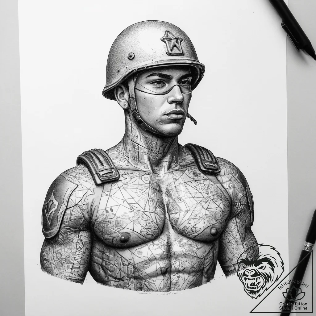 Tattoo sketch soldier with a letter, ink illu... - tattoo sketch (№1759133471_0, 29.09.2025 08:11) — tattoovalue.net