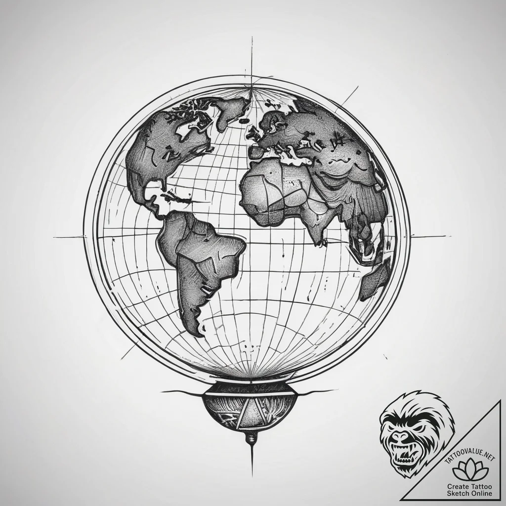 Tattoo sketch globe, tattoo sketch design, li... - tattoo sketch (№1759134060_0, 29.09.2025 08:21) — tattoovalue.net