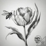 Tattoo sketch tulip with a bee, concept art f… – tattoo sketch (№1759135246_0, 29.09.2025 08:40) — tattoovalue.net
