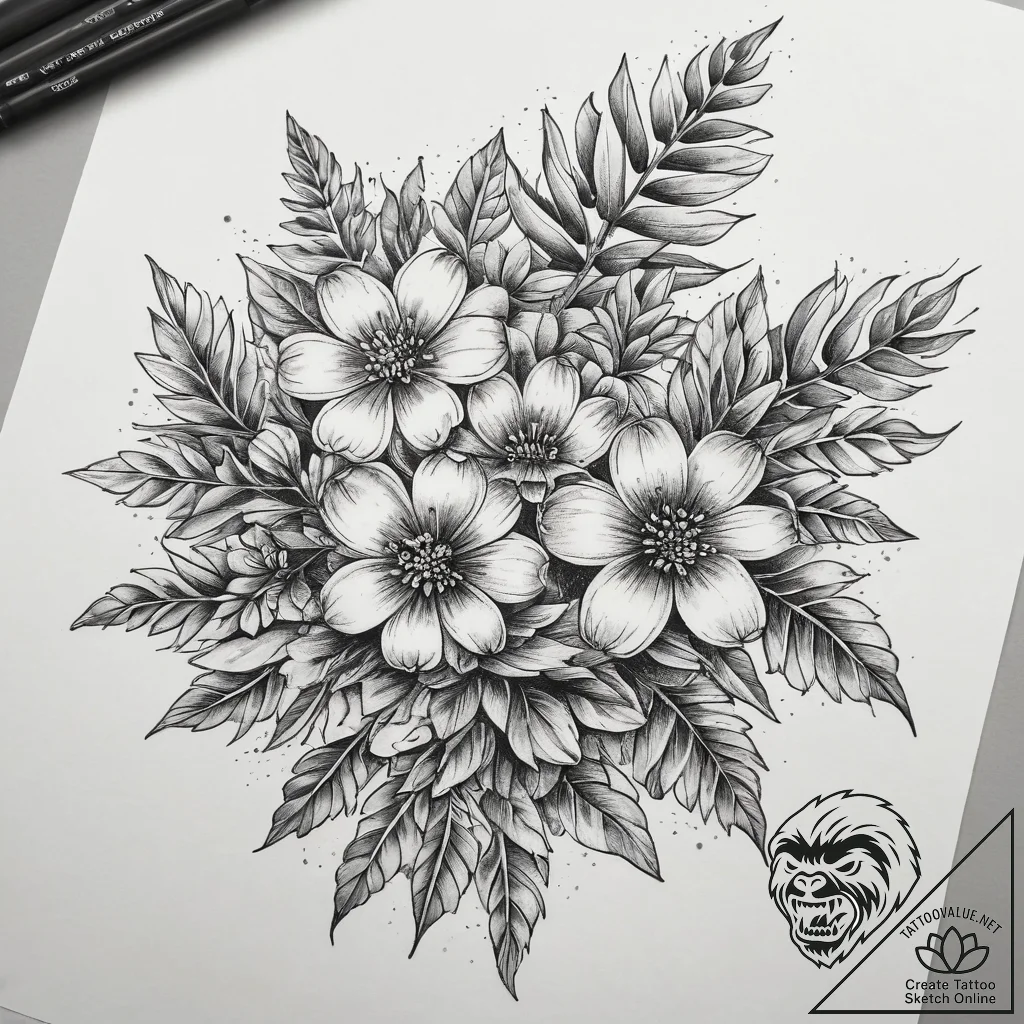 Tattoo sketch wattle flower, tattoo drawing o... - tattoo sketch (№1759137300_0, 29.09.2025 09:15) — tattoovalue.net
