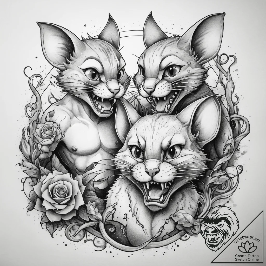 Tattoo sketch tom and jerry fighting scene, t... - tattoo sketch (№1759143779_0, 29.09.2025 11:02) — tattoovalue.net