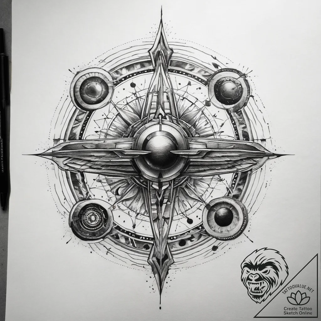 Tattoo sketch cosmic plane, tattoo flash shee... - tattoo sketch (№1759144554_0, 29.09.2025 11:15) — tattoovalue.net
