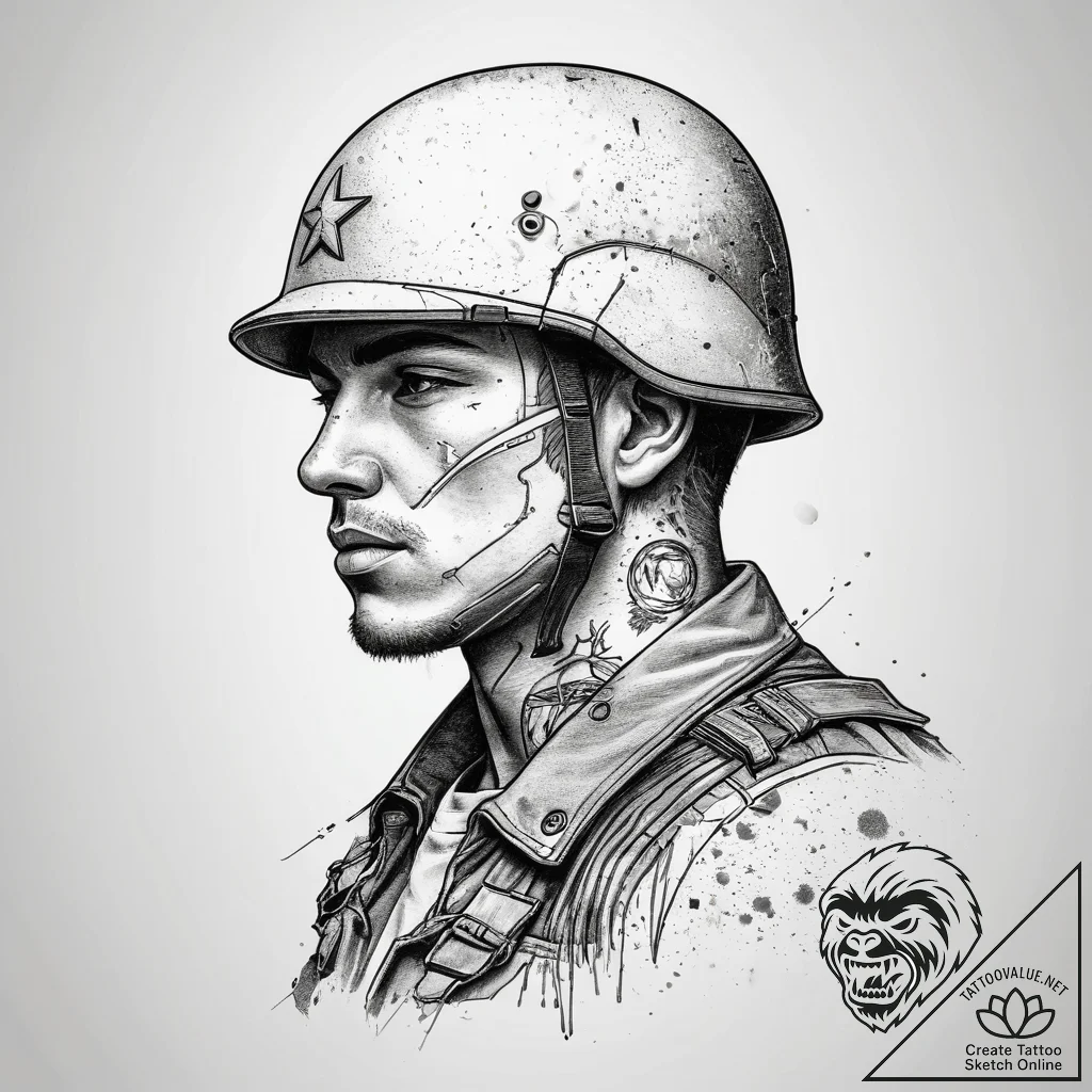 Tattoo sketch soldier with a paper, tattoo li... - tattoo sketch (№1759144748_0, 29.09.2025 11:19) — tattoovalue.net