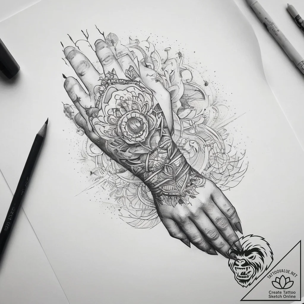 Tattoo sketch hands with a book, tattoo sketc... - tattoo sketch (№1759145726_0, 29.09.2025 11:35) — tattoovalue.net