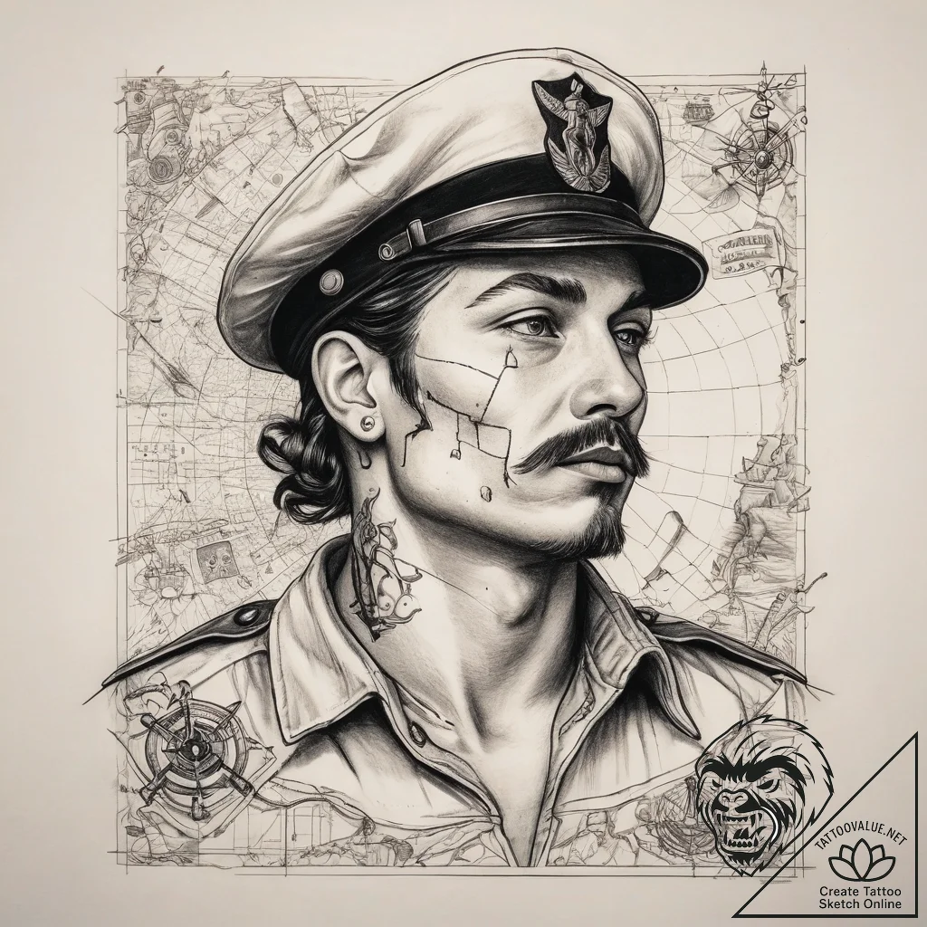 Tattoo sketch soldier with a map, tattoo flas... - tattoo sketch (№1759145920_0, 29.09.2025 11:38) — tattoovalue.net