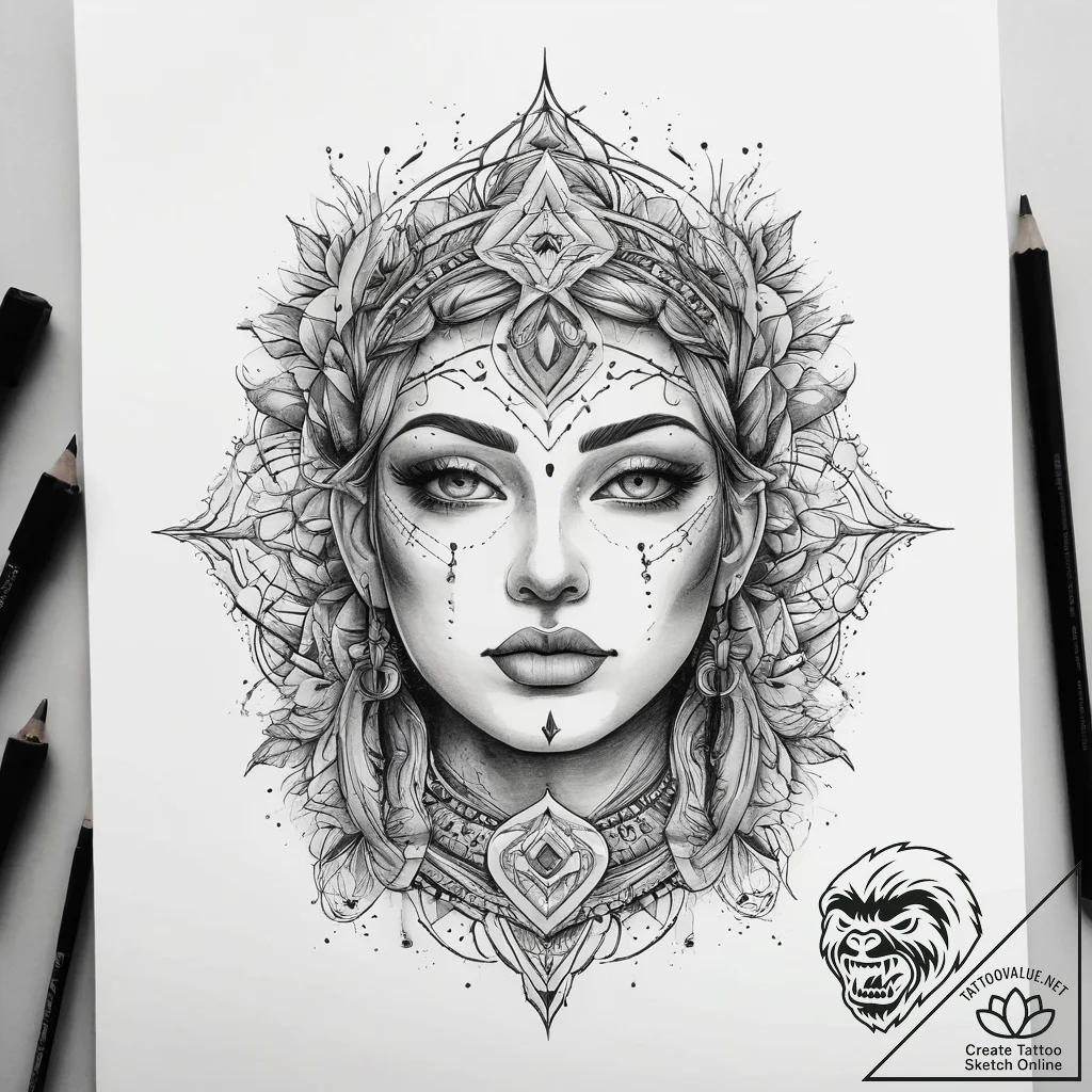 Tattoo sketch spiritual guide, ink illustrati... - tattoo sketch (№1759147084_0, 29.09.2025 11:58) — tattoovalue.net