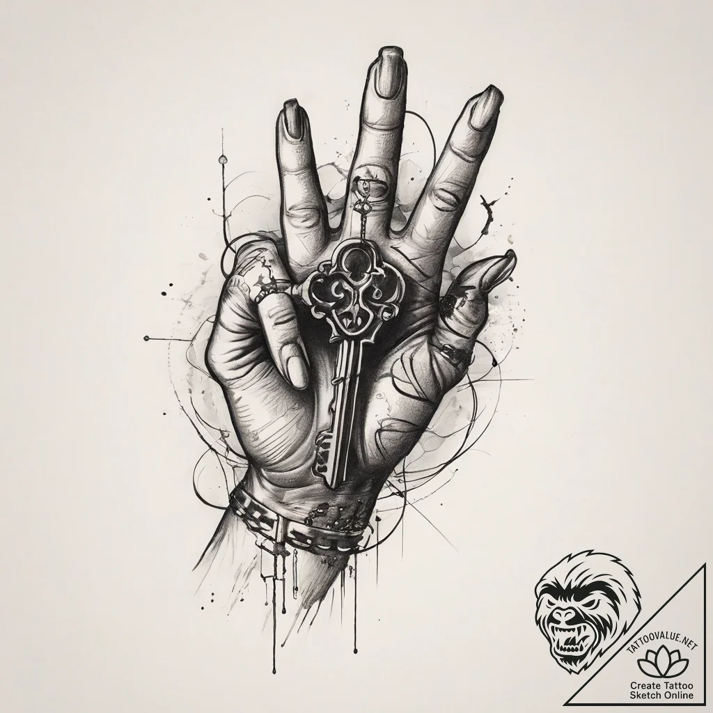 Tattoo sketch hands with a key, artistic tatt... - tattoo sketch (№1759147472_0, 29.09.2025 12:04) — tattoovalue.net