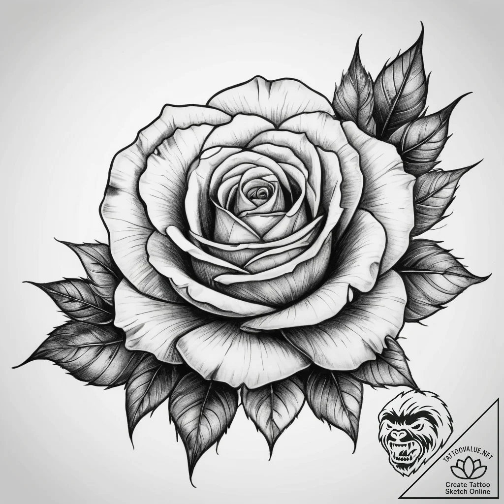 Tattoo sketch rose with a thorny stem, concep... - tattoo sketch (№1759148249_0, 29.09.2025 12:17) — tattoovalue.net
