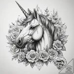 Tattoo sketch unicorn with a flower, tattoo f… – tattoo sketch (№1759150391_0, 29.09.2025 12:53) — tattoovalue.net