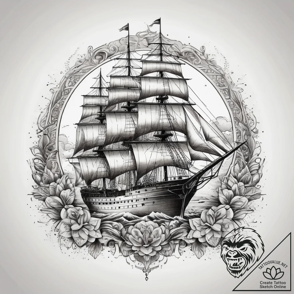 Tattoo sketch ship, artistic tattoo sketch, n... - tattoo sketch (№1759153710_0, 29.09.2025 13:48) — tattoovalue.net