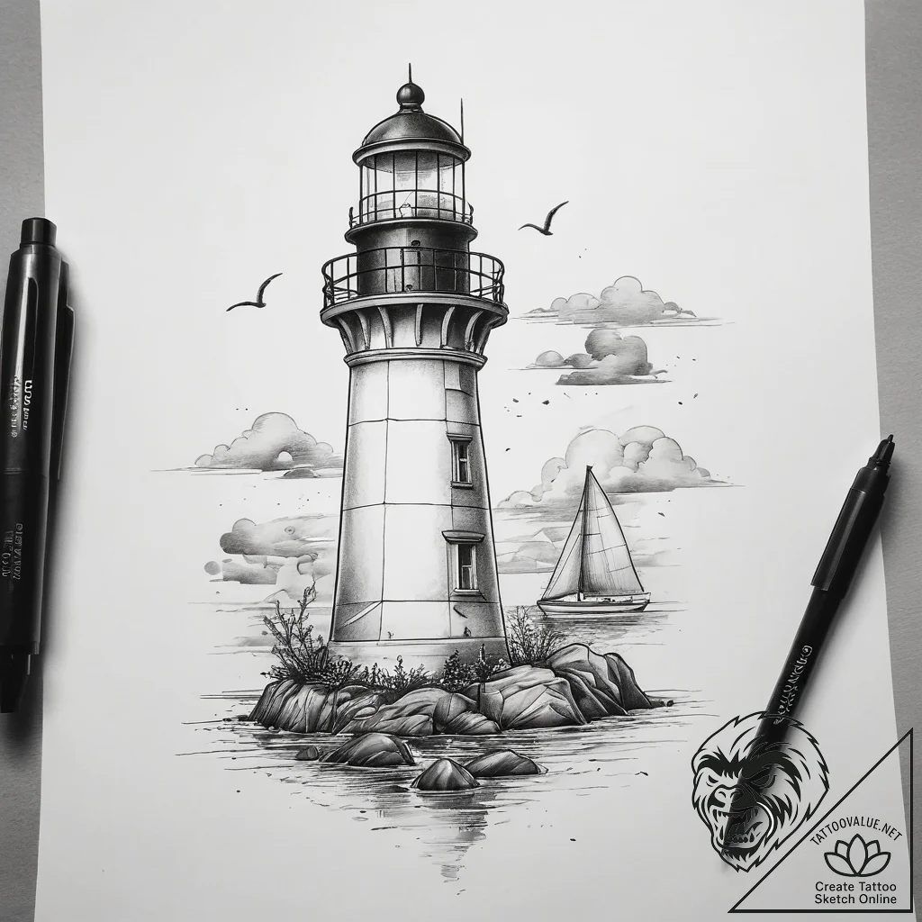 Tattoo sketch lighthouse, tattoo drawing outl... - tattoo sketch (№1759154291_0, 29.09.2025 13:58) — tattoovalue.net