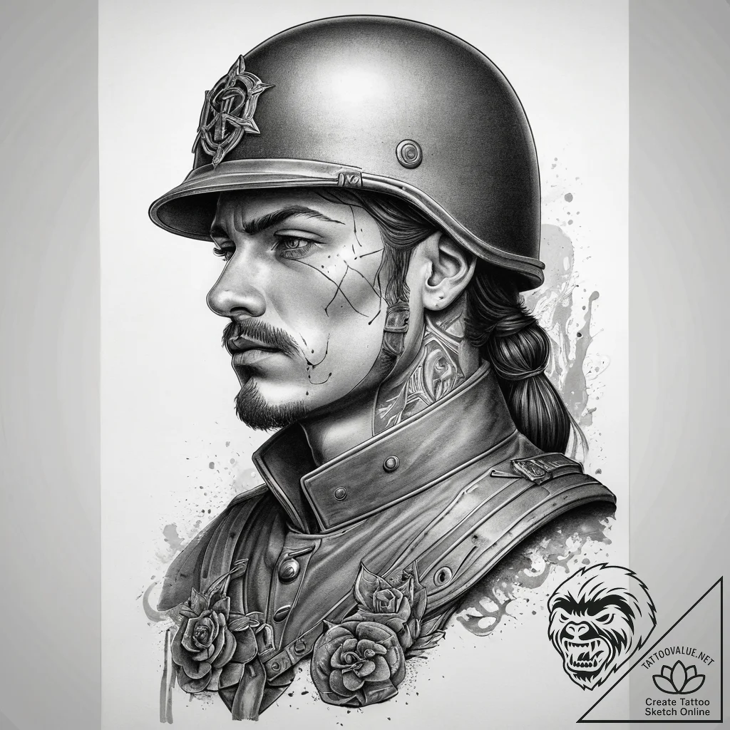 Tattoo sketch soldier with a knot, tattoo lin... - tattoo sketch (№1759155260_0, 29.09.2025 14:14) — tattoovalue.net