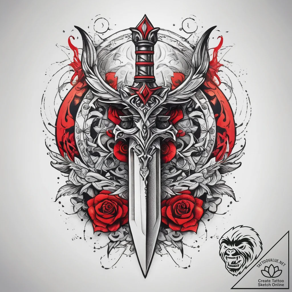 Tattoo sketch dagger, ink illustration for ta... - tattoo sketch (№1759156429_0, 29.09.2025 14:33) — tattoovalue.net