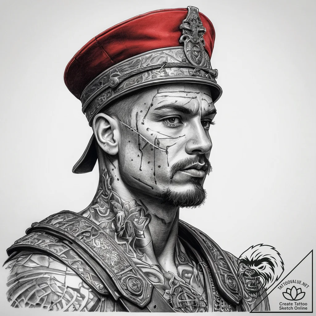 Tattoo sketch soldier with a king, tattoo lin... - tattoo sketch (№1759157799_0, 29.09.2025 14:56) — tattoovalue.net