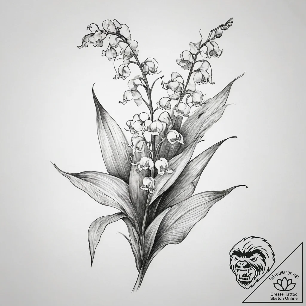 Tattoo sketch lily of the valley flower, conc... - tattoo sketch (№1759157993_0, 29.09.2025 14:59) — tattoovalue.net