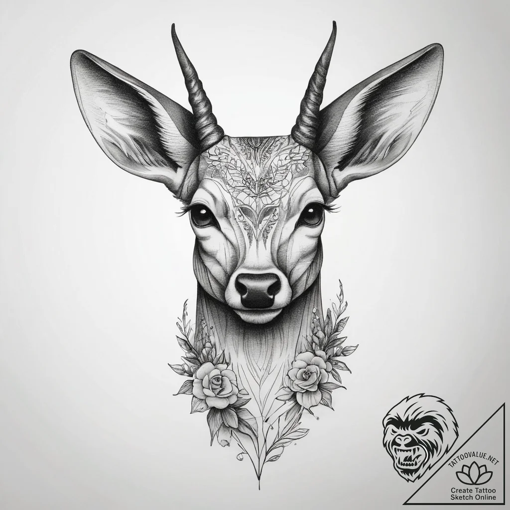 Tattoo sketch elegant doe, tattoo line art, o... - tattoo sketch (№1759160915_0, 29.09.2025 15:48) — tattoovalue.net
