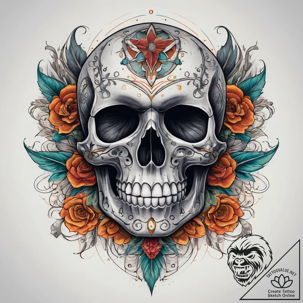 Tattoo sketch skull, concept art for tattoo,... - tattoo sketch (№1759162659_0, 29.09.2025 16:17) — tattoovalue.net
