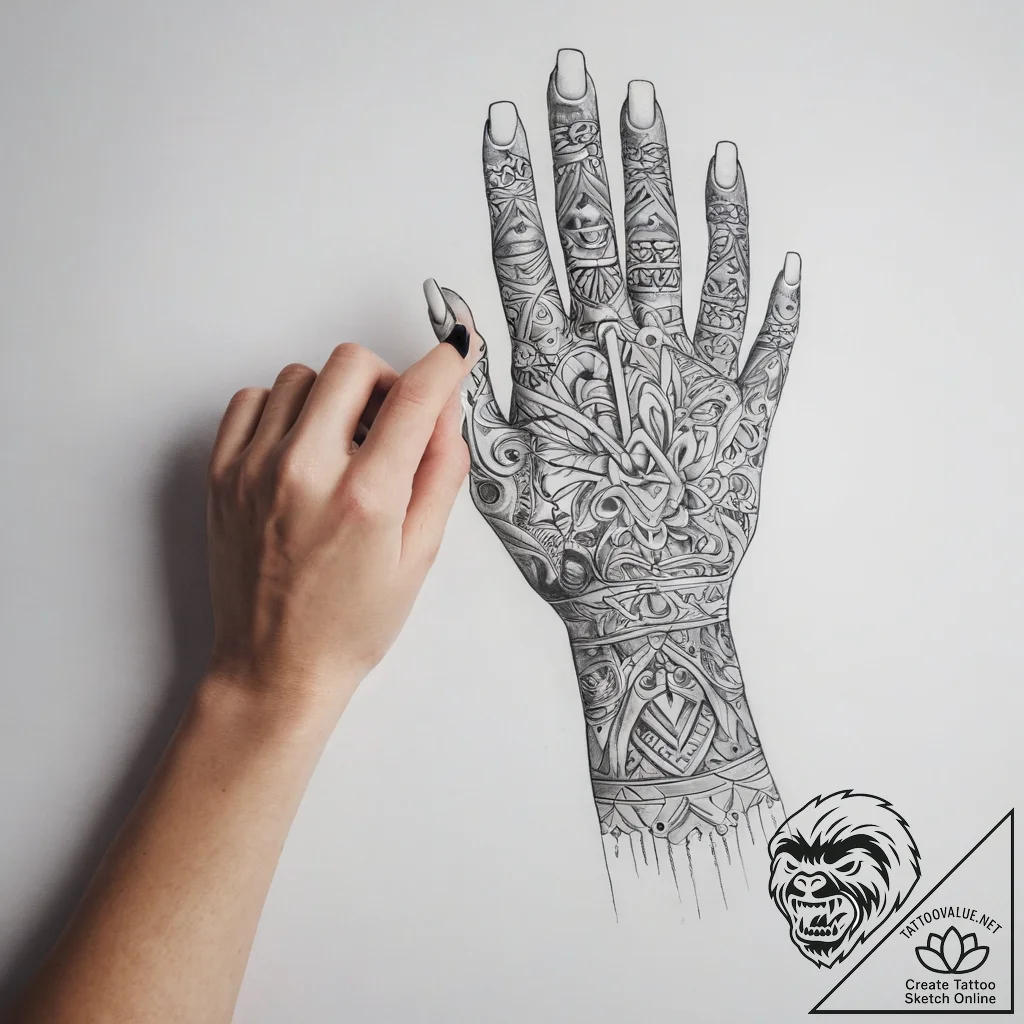 Tattoo sketch hands with a pencil - tattoo sketch (№1759166164_0, 29.09.2025 17:16) — tattoovalue.net