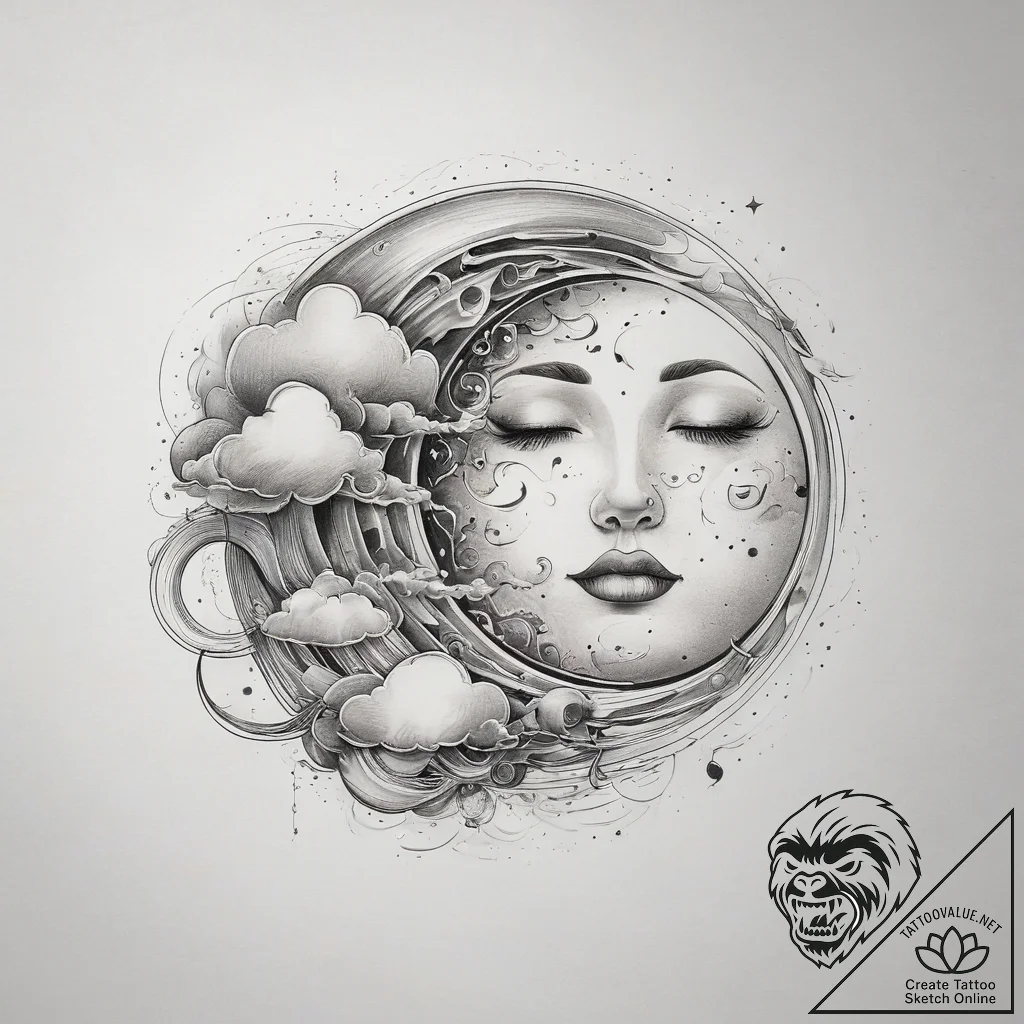 Tattoo sketch cloud with a moon, artistic tat... - tattoo sketch (№1759167135_0, 29.09.2025 17:32) — tattoovalue.net