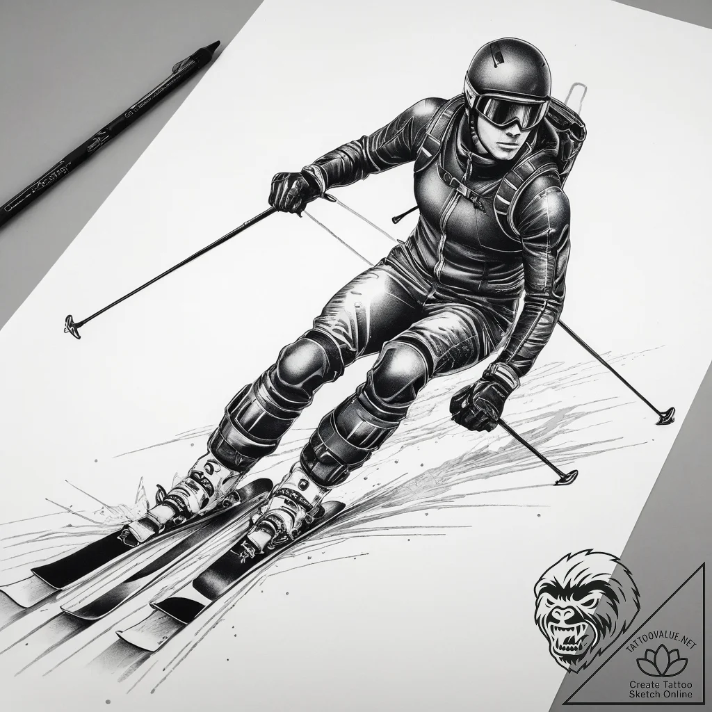 Tattoo sketch skiing skis and poles, artistic... - tattoo sketch (№1759168303_0, 29.09.2025 17:51) — tattoovalue.net