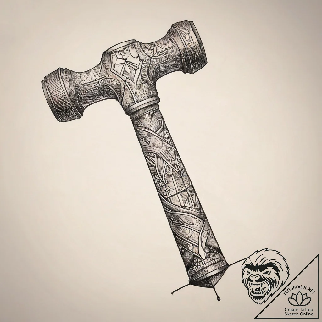 Tattoo sketch hammer with a nail, tattoo line... - tattoo sketch (№1759168497_0, 29.09.2025 17:54) — tattoovalue.net