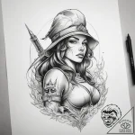 Tattoo sketch soldier with a witch, ink illus… – tattoo sketch (№1759168884_0, 29.09.2025 18:01) — tattoovalue.net