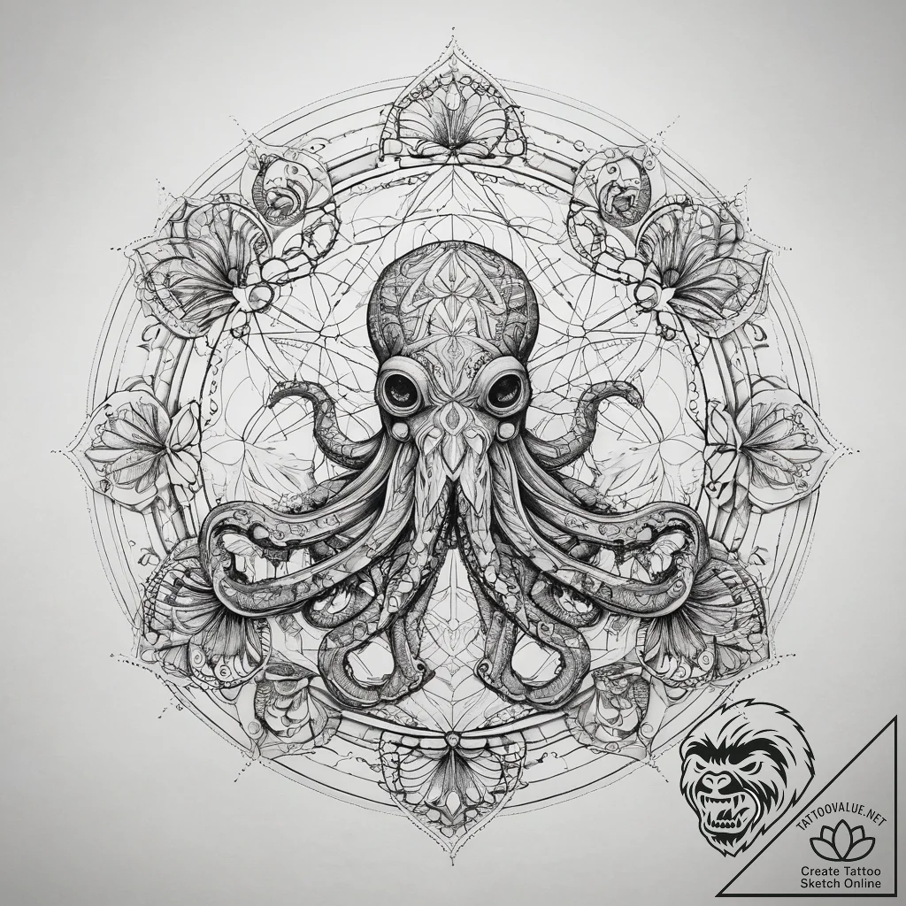 Tattoo sketch octopus, tattoo line art, geome... - tattoo sketch (№1759169669_0, 29.09.2025 18:14) — tattoovalue.net