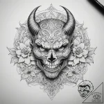 Tattoo sketch demon with a flower, tattoo dra… – tattoo sketch (№1759172196_0, 29.09.2025 18:56) — tattoovalue.net