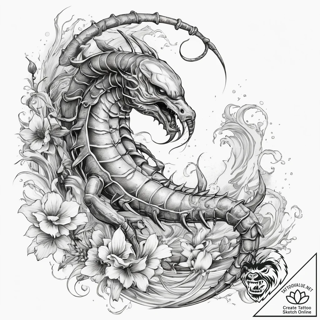 Tattoo sketch scorpion with a knife, concept... - tattoo sketch (№1759174920_0, 29.09.2025 19:42) — tattoovalue.net