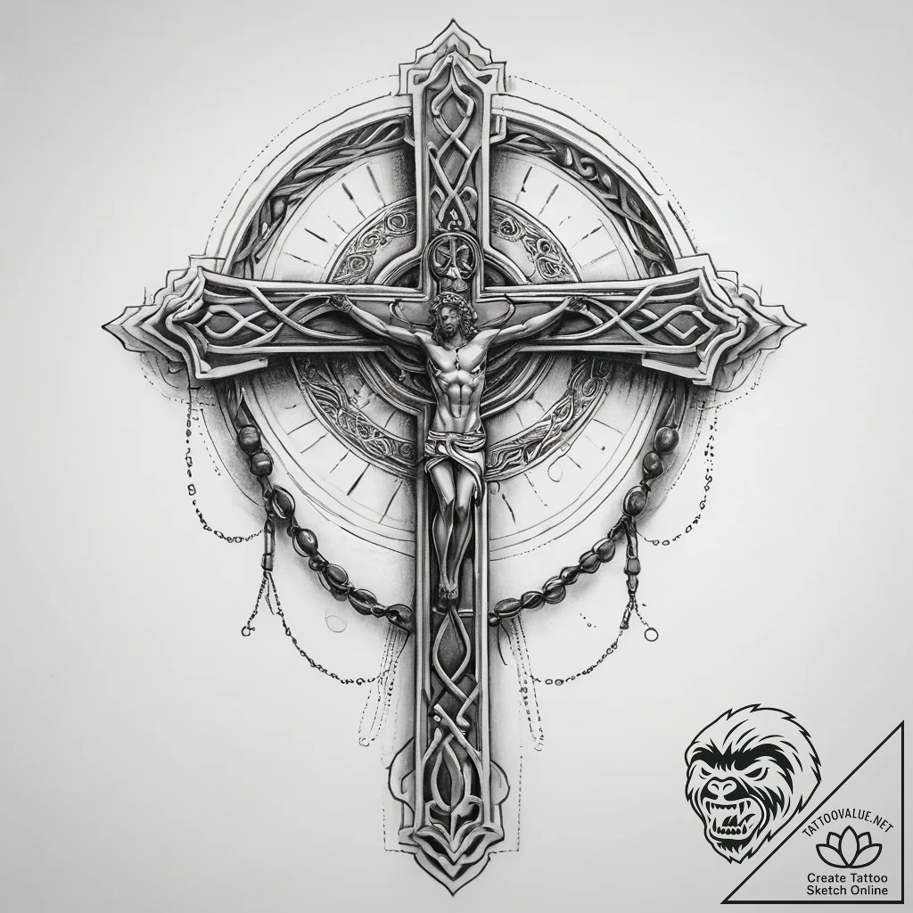 Tattoo sketch rosary with a cross, tattoo dra... - tattoo sketch (№1759176476_0, 29.09.2025 20:07) — tattoovalue.net