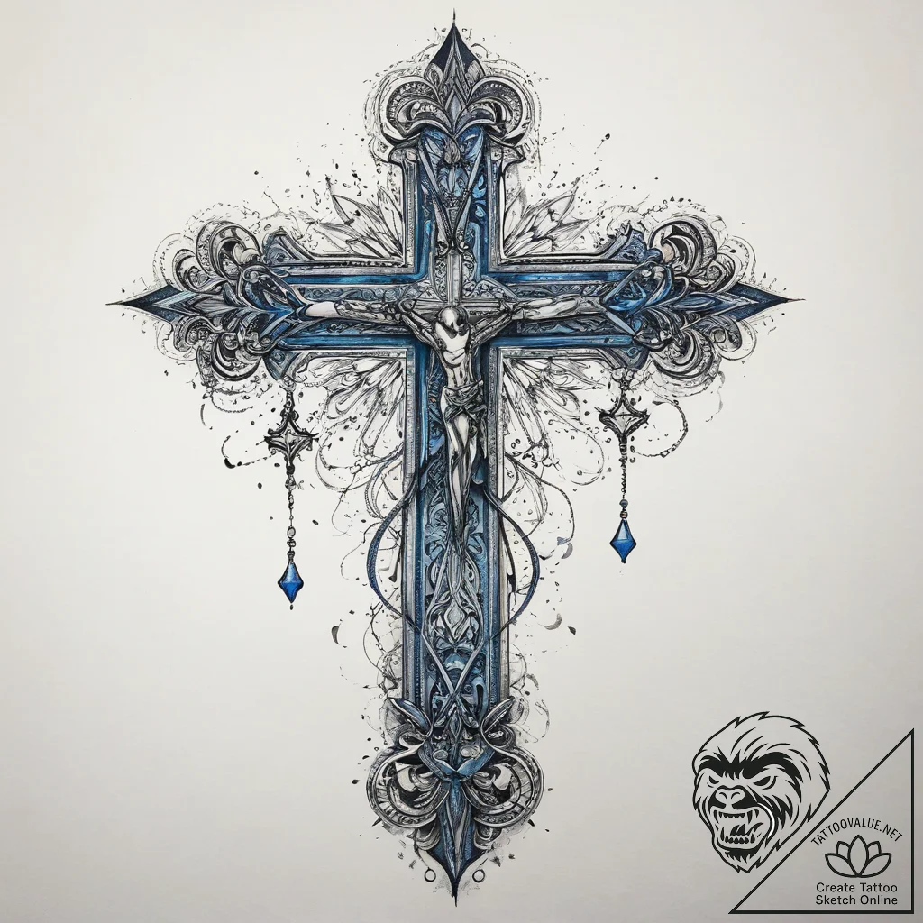 Tattoo sketch blue, tattoo line art, detailed... - tattoo sketch (№1759177263_0, 29.09.2025 20:21) — tattoovalue.net