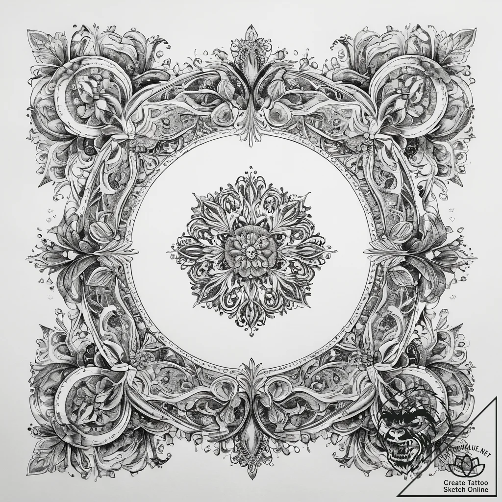 Tattoo sketch витиеватая рамка, tattoo flash... - tattoo sketch (№1759180965_0, 29.09.2025 21:22) — tattoovalue.net