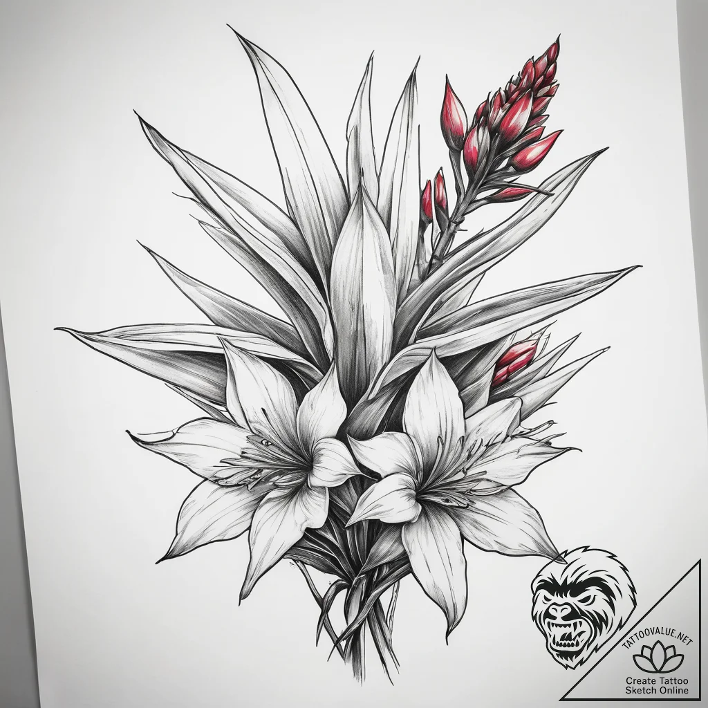 Tattoo sketch yucca flower, tattoo flash shee... - tattoo sketch (№1759181160_0, 29.09.2025 21:26) — tattoovalue.net