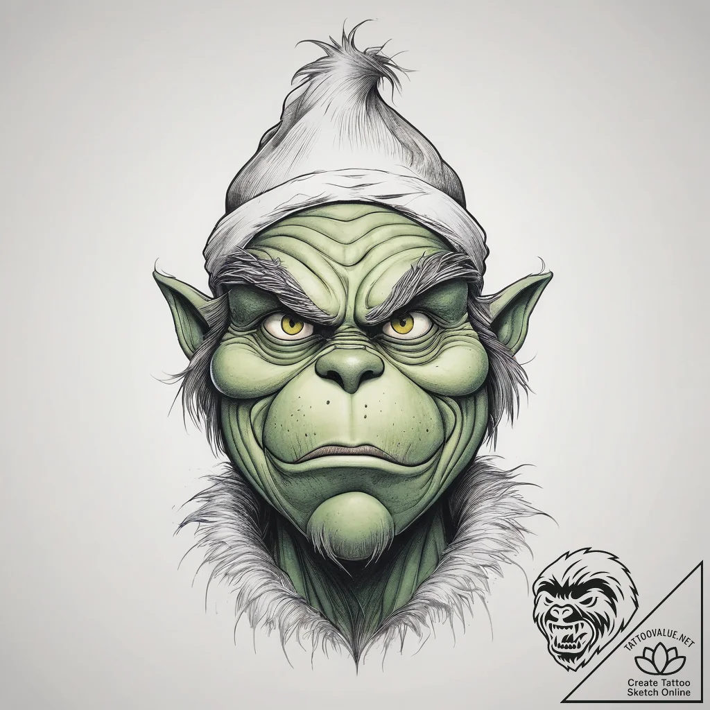 Tattoo sketch the grinch with a foot, ink ill... - tattoo sketch (№1759181742_0, 29.09.2025 21:35) — tattoovalue.net
