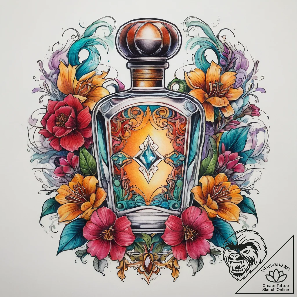 Tattoo sketch perfume tattoo, concept art for... - tattoo sketch (№1759182127_0, 29.09.2025 21:42) — tattoovalue.net