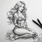 Tattoo sketch mermaid sitting – tattoo sketch (№1759182320_0, 29.09.2025 21:45) — tattoovalue.net