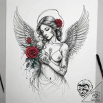 Tattoo sketch angel with a rose, artistic tat… – tattoo sketch (№1759183106_0, 29.09.2025 21:58) — tattoovalue.net