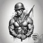 Tattoo sketch soldier with a chain, ink illus… – tattoo sketch (№1759188180_0, 29.09.2025 23:23) — tattoovalue.net